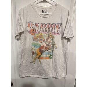 Barbie Western Cowgirl Graphic Tee White Cotton Retro Horse Print Shirt Large